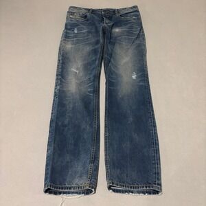 Diesel Mens 31x32 Waykee Regular Straight Jeans Blue Distressed Wash Streetwear